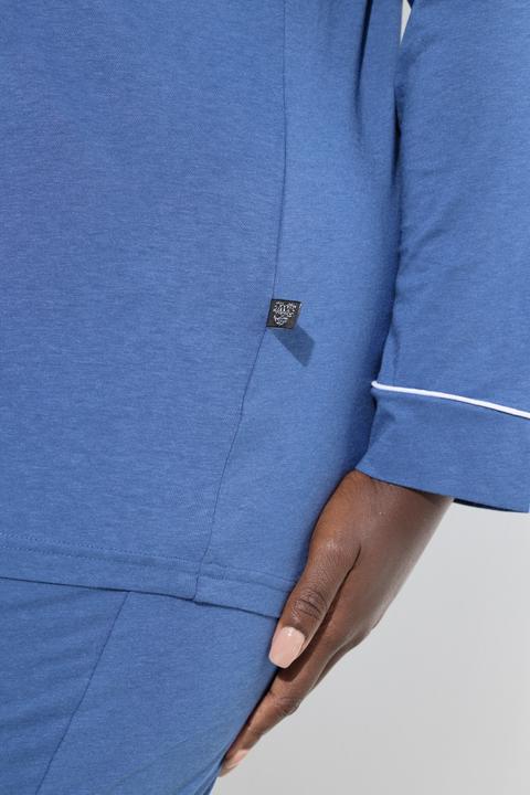 Image du produit Ulla Popken Pyjama manches longues, passepoils fantaisie, décolleté en V (56)
