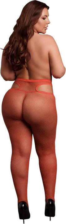 Le Désir Shimmering Cut-Out Tights - Plus Size - Red/Gold Glitter
