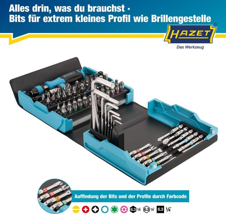 Produktbild HAZET SmartCase Bit Satz 2200SC-1 ∙ Sechskant6,3 (1/4 Zoll) ∙ Schlitz Profil, Kreuzschlitz Profil P… (Kreuz Pozidriv PZ, Kreuz Phillips PH, Schraubschlitz, Innensechsrund TX, Innensechskant)