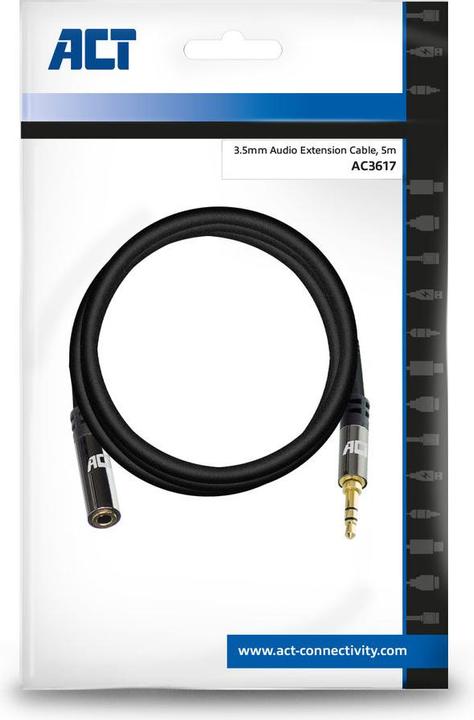 Immagine prodotto ACT 5 metri Cavo di prolunga audio di alta qualità 3.5 mm stereo jack maschio - femmina (5 m, Connettore da 3,5 mm (AUX))