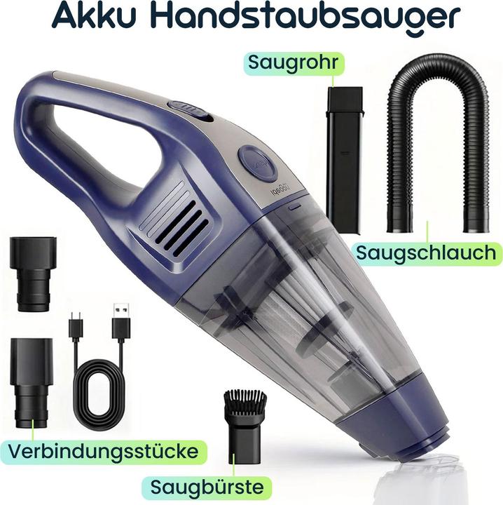 Produktbild Ideoon Akku-Handsauger 6800 Pa starker Mini Staubsauger, kabellos 2600 mAh Li-Ion 66W Tischsauger