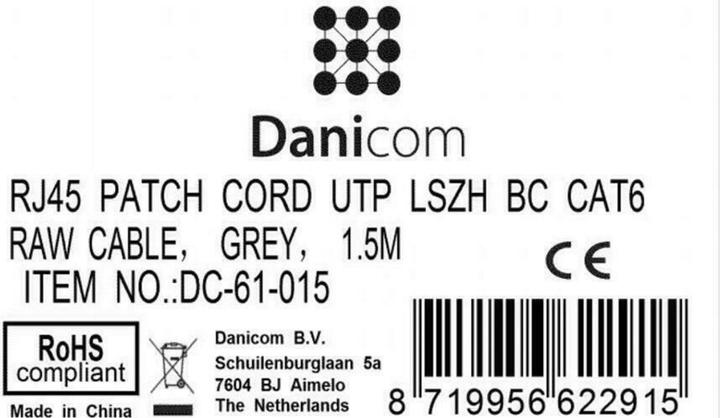 Produktbild Dsit CAT6 Netzwerkkabel, U/UTP, 1.50 meter, Grau, 100% Kupfer (CAT6, 1.50 m)