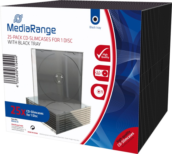 Actual product image MediaRange CD Slimcase 1Disc Black 25 R Empty Sleeves Capacity EMPTY