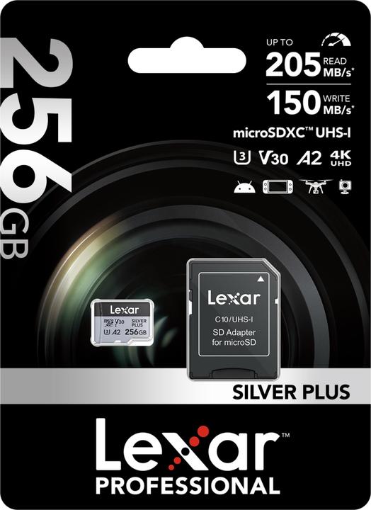 Actual product image Lexar Professional Silver Plus (256 GB, microSDXC, U3, UHS-I)
