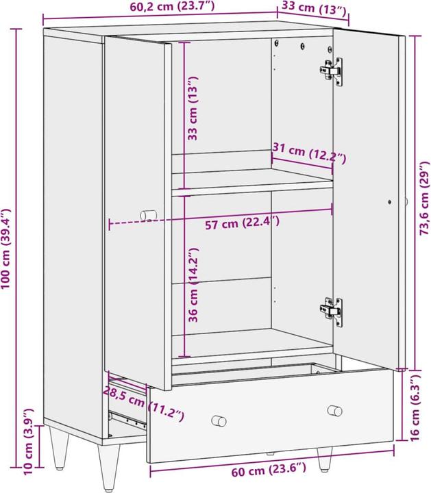 Image du produit vidaXL Highboard (60 x 33 x 100 cm)