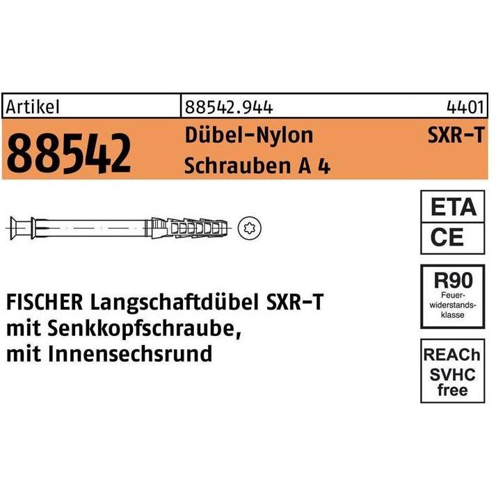 Thumbnail - Fischer, Dübel, Rahmendübel R 88542 SXR 10x160 T Schrauben A 4/Dübel-Nylon (50 Stk.)