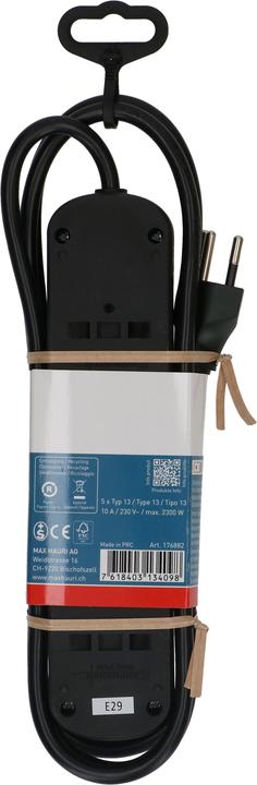 Immagine prodotto Max Hauri Steckdosenleiste Basic Line 5x Typ 13 sw Schalter 1.5m Green (5x, Tipo 13, 1.50 m)