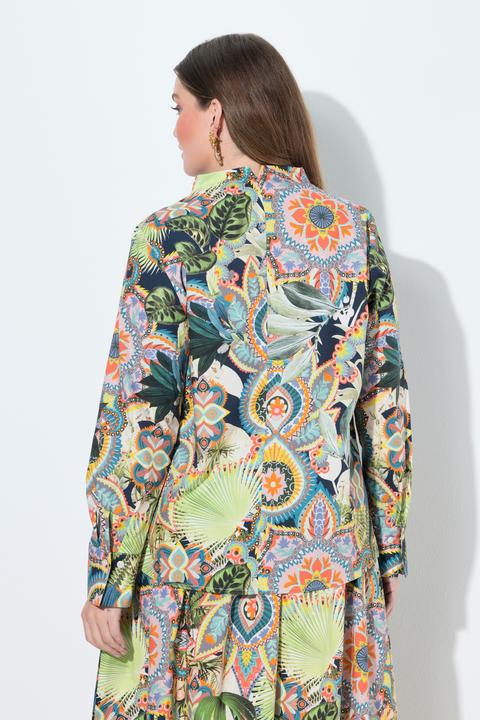 Actual product image Ulla Popken Printed Long Sleeve Goblet Collar Button Down Blouse (62)