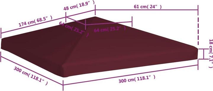 Actual product image vidaXL Pavilion roof 310 g / m² 3x3 m wine red (300 cm, 300 cm)