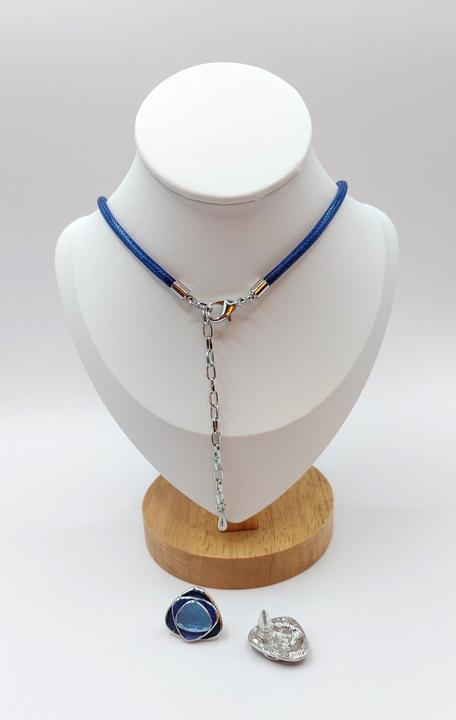 Produktbild Signé Signè Schmuck Set Garnitur Blau 2-teilig Collier & Ohrenstecker rhodiniert No.26 (Metall, Messing rhodiniert)