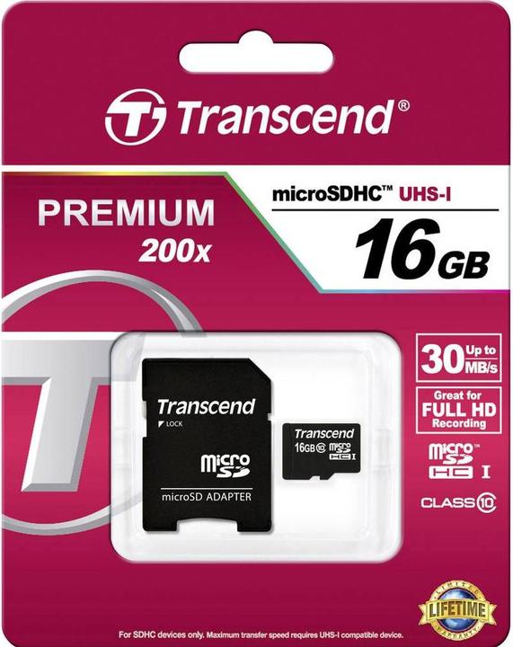 Actual product image Transcend microSDHC Card SDAdapter (16 GB, microSDHC, U1, UHS-I)