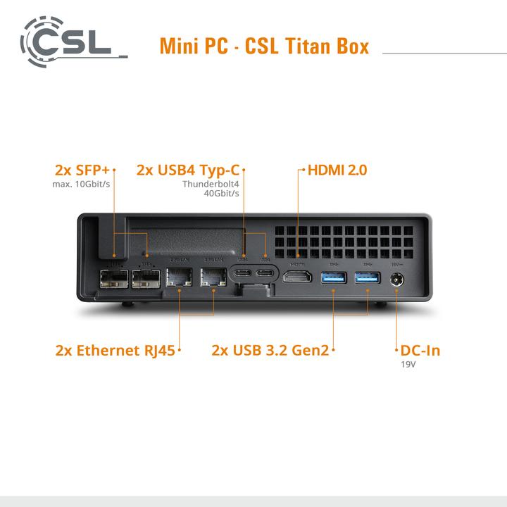 Actual product image CSL Mini-PC TitanBox i9-12900H / 8GB / 500 GB M.2 SSD / Windows 11 Pro (500 GB, 8 GB, Intel Core i9-12900H, Intel Iris Graphics)