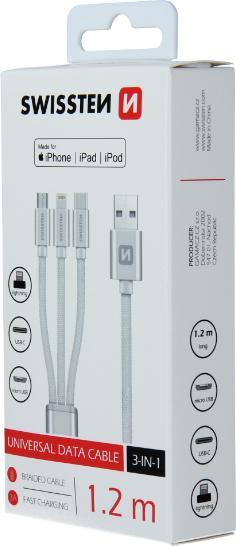 Produktbild Swissten Textile Universal 3in1 USB-C (1.20 m, USB 2.0)