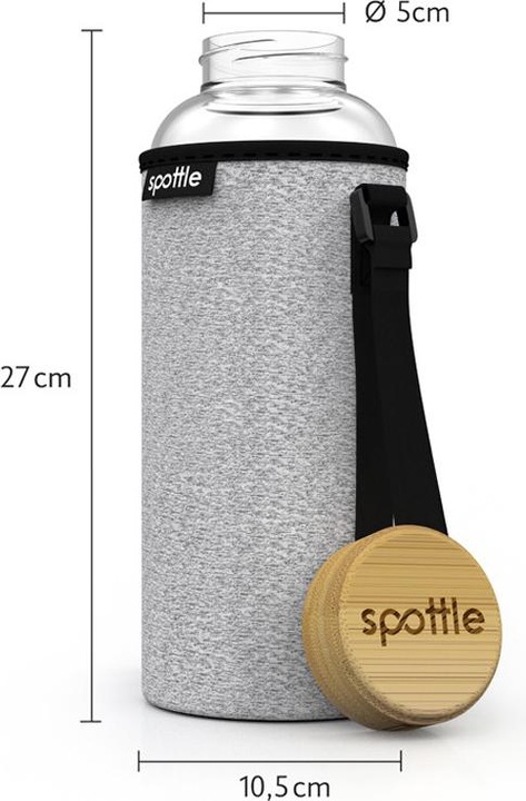 Immagine prodotto Spottle Bottiglia in vetro con custodia in neoprene di grigio screziato da 1,5 litri (1.50 l)