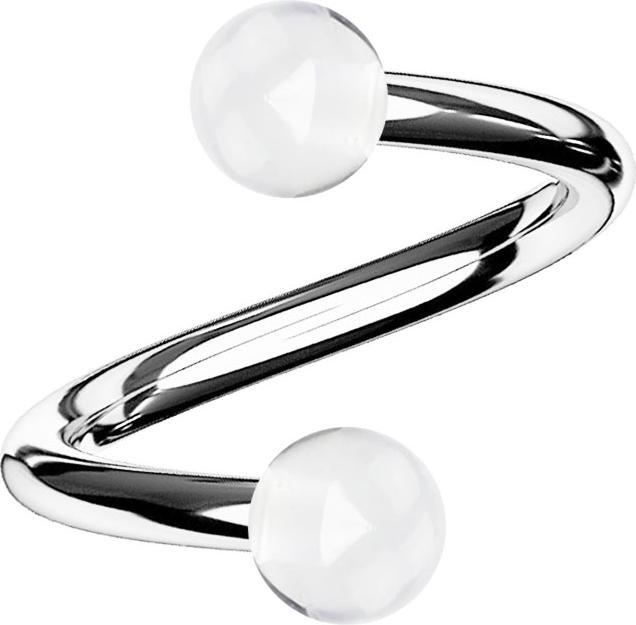 Image du produit Star Piercing Spirale argentée avec deux boules transparentes (sans laiton, Acier chirurgical 316L, Matières plastiques)