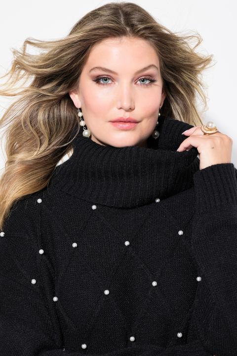 Produktbild Miamoda Strickkleid, Rhombenstruktur, Zierperlen, Langarm (50, 52)