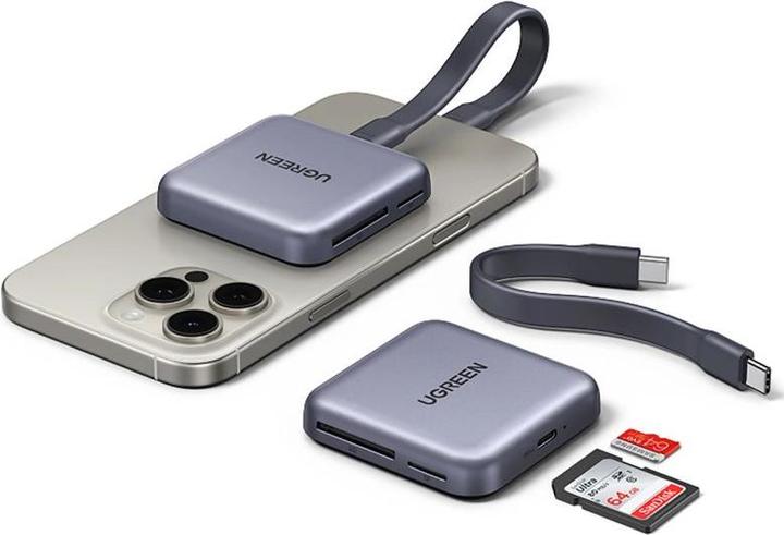 Image du produit Ugreen 3-in-1 Memory Card Reader CM898 – USB-C / MagSafe / SD & TF – Black (USB-C)