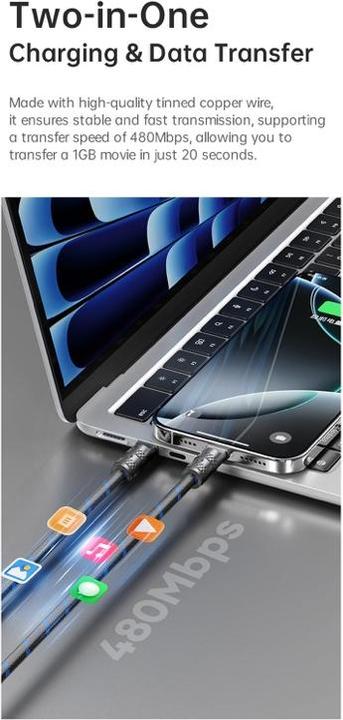 Produktbild Rock R15 Handy-Lanyard mit Ladefunktion – USB-C zu Lightning 27W / C zu C 60W, 30 cm, schwarz (0.30 m)