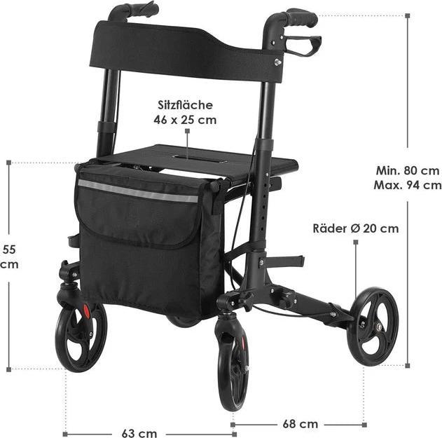 Immagine prodotto Juskys Rollator Vital con sedile e borsa per la spesa