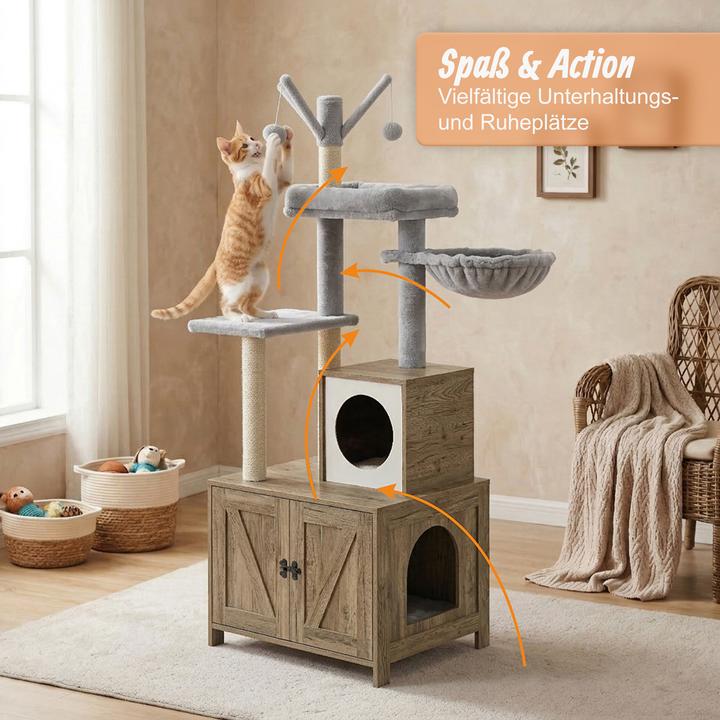Produktbild Relaxdays Kratzbaum (150 cm, Grau, Hellbraun, Weiss)