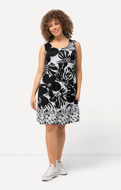 Produktbild Ulla Popken Jersey-Minikleid, Blüten, A-Linie, Rundhals, ärmellos (54)