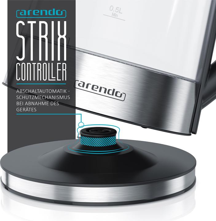 Image du produit Arendo Bouilloire 1,7 l, 2200 W, acier inoxydable & verre avec passoire à thé, théière, sélection de la (1.70 l)