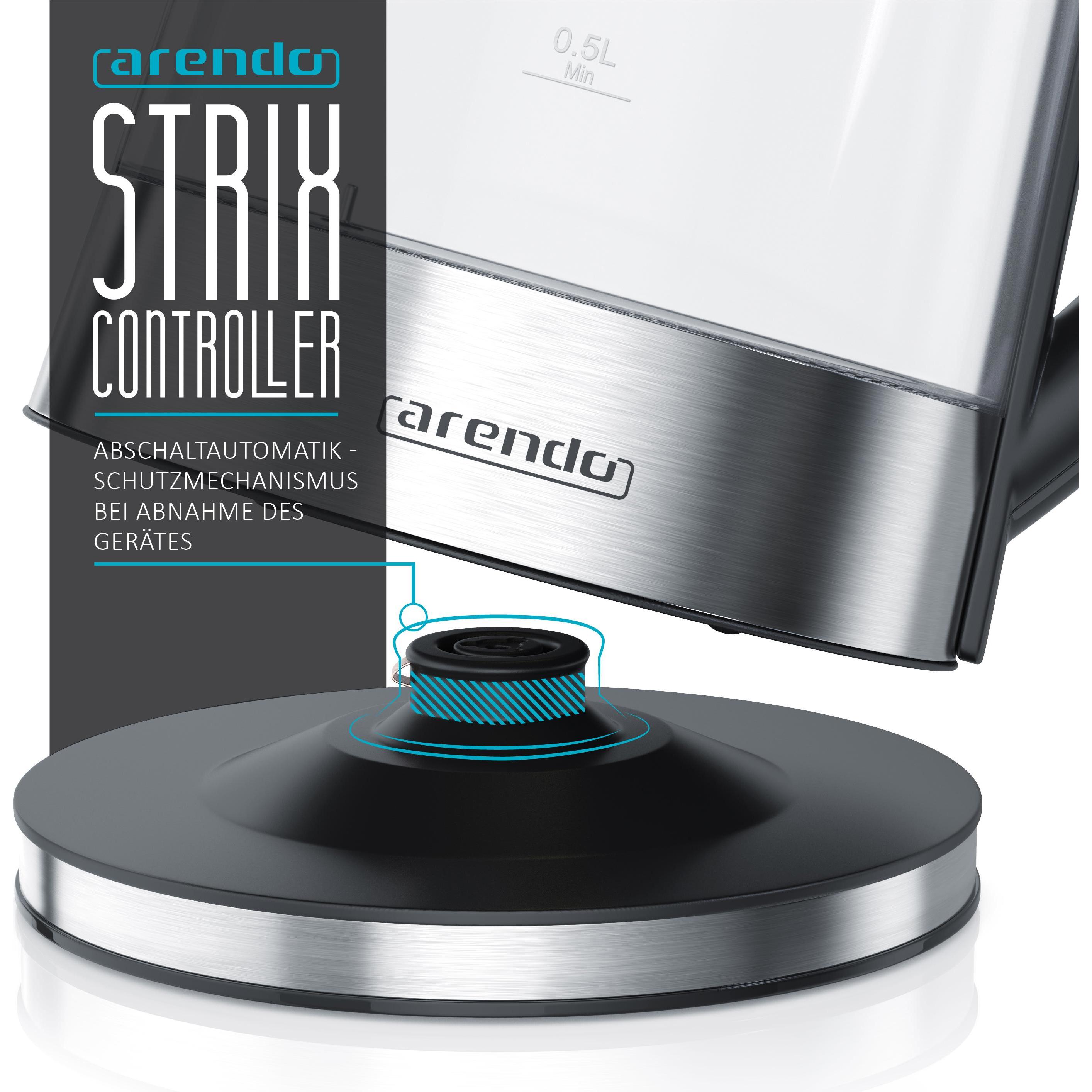 Thumbnail - Arendo Wasserkocher 1,7 l, 2200 W, Edelstahl & Glas mit Teesieb, Teekocher, Temperaturwahl 40° C - 100° C, Wasserkocher,...