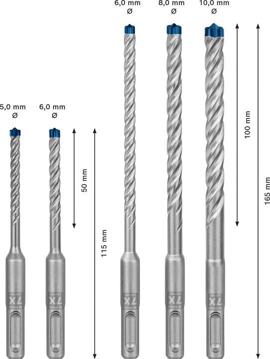 Bosch Professional Zubehör Jeu de marteaux perforateurs (Ø 8.0 mm, 6.0 mm, 5.0 mm, 10.0 mm)