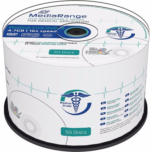 MediaRange Medical Line DVD-R 4,7 GB, 16x, Full-surface-printable, 50er-Spindel (50 x), Optischer Datenträger