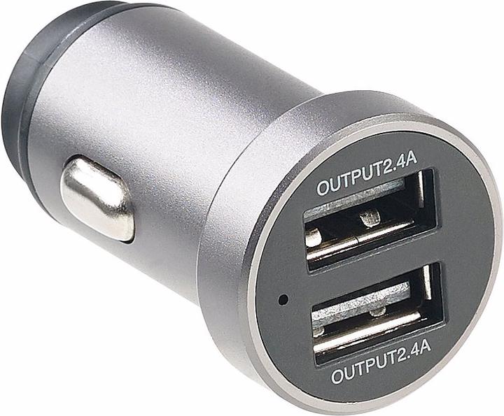 Produktbild Revolt Mini-Kfz-USB-Ladegerät mit 2 Ports, 12 & 24 V, 4,8 A, 24 Watt, Metall