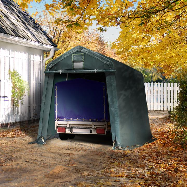 Actual product image Toolport Zeltgarage ca. 2,4 x 3,6 m PREMIUM Carport PE 600 N Plane Unterstand Lagerzelt Garage in dunkelgrün