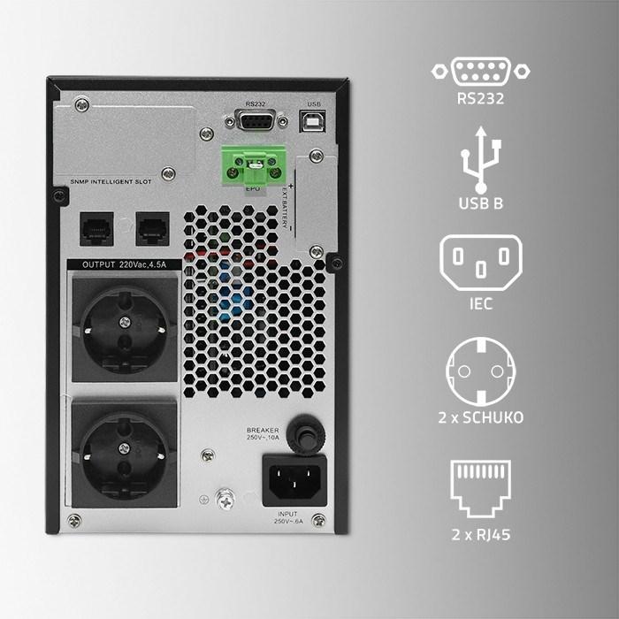 Produktbild Qoltec ZASILACZ AWARYJNY UPS 1KVA | 1000W | POWER FACTOR 1.0 | LCD | EPO | USB | ON-LINE (1 VA, 1000 W, Online-Doppelwandler USV)