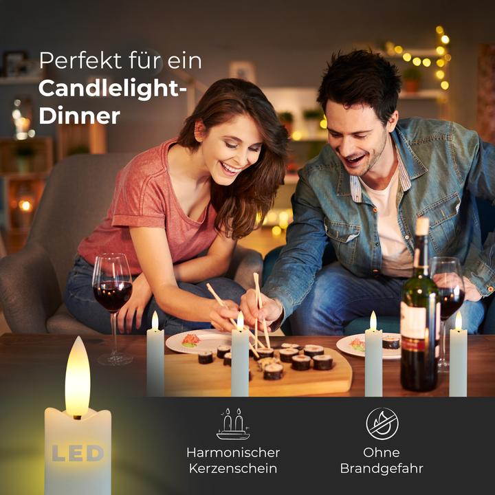 Produktbild Novaliv 4x Stabkerze LED bewegliche Flamme Wachs - Echtwachs Weiss - Indoor - 12,5cm Höhe für 2,2cm (4 x)