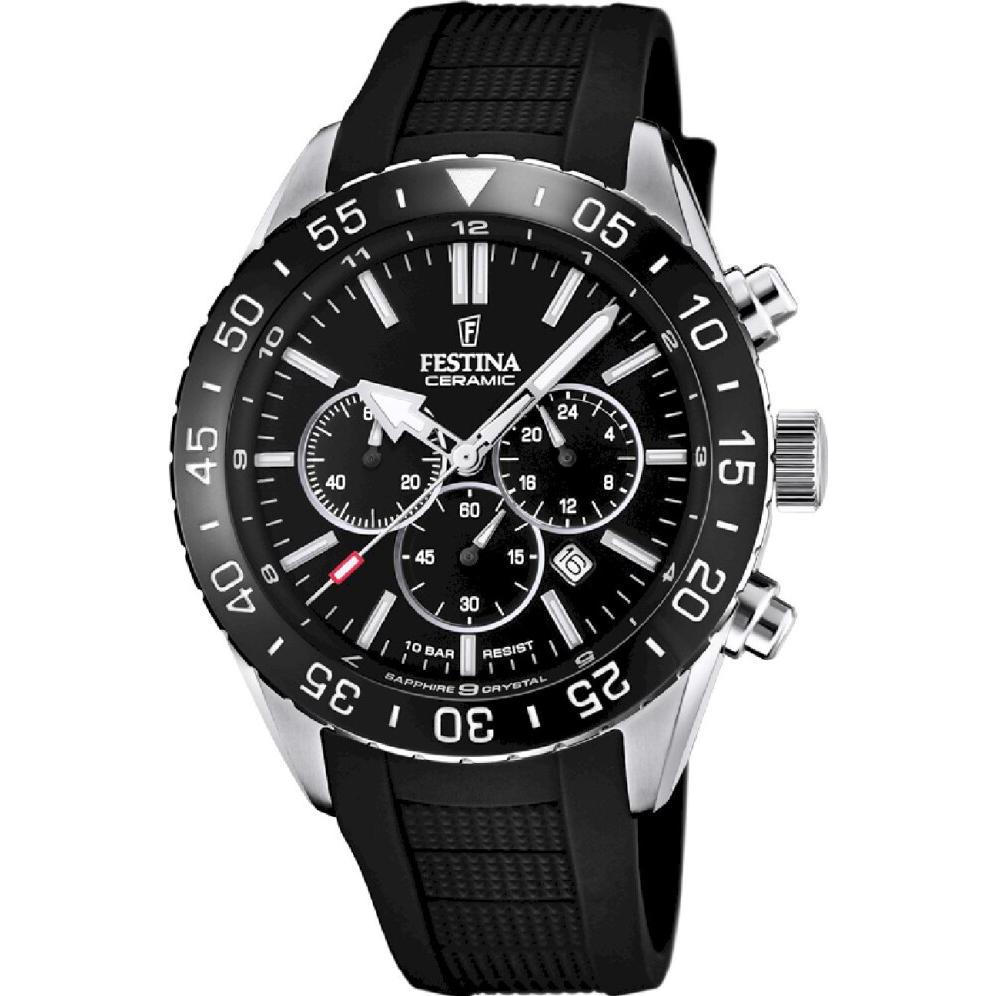 Festina, Armbanduhr, Ceramic, Silber, (Analoguhr, 44 mm)