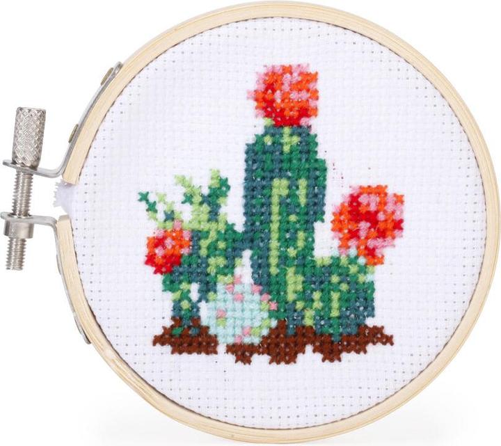 Actual product image Kikkerland Mini Cross Stitch Embroidery Kit - Cactus