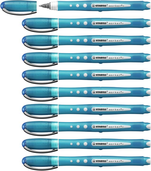 Produktbild STABILO Tintenroller - worker+ colorful - medium - 10er Pack - blau (Blau, 10 x)