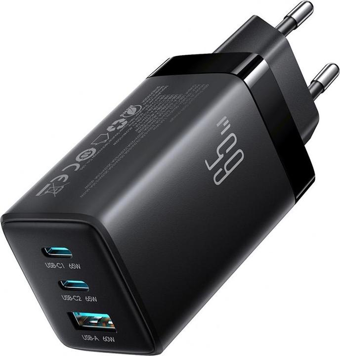 Produktbild Joyroom JR-TG10 65W GaN Charger - Black (EU) + A14 C to C 100W 1.2m - Black (65 W, 3 Ports)
