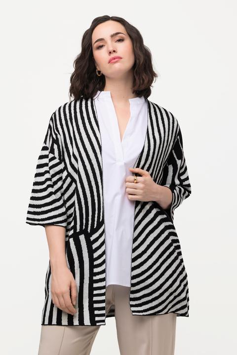 Actual product image Ulla Popken Short Sleeve Open Form Textured Knit Cardigan (62)