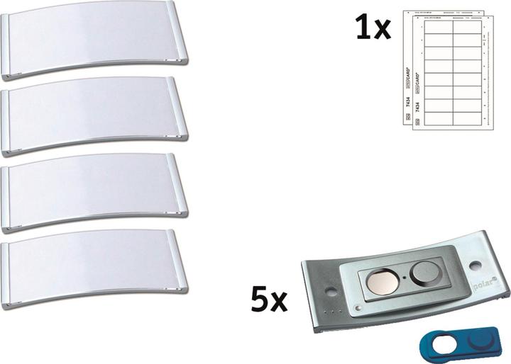 Actual product image Badgepoint POL35MA66-5DR Name badges, 74 x 34 mm, metal-coloured