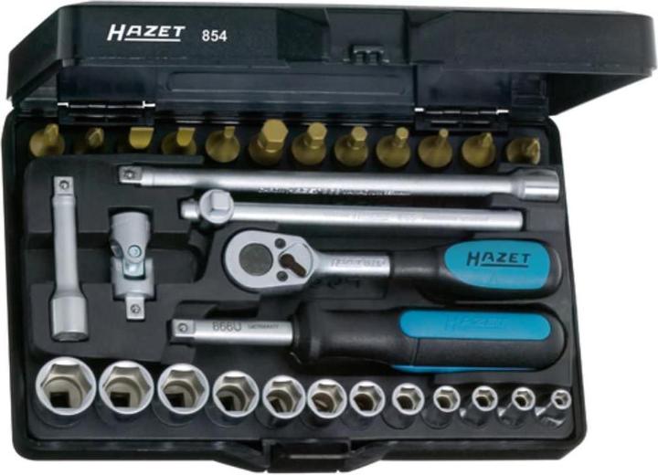 Produktbild HAZET Steckschlüssel Satz 854T ∙ Vierkant6,3 mm (1/4 Zoll) ∙ Aussen Sechskant-Tractionsprofil, Aussen…