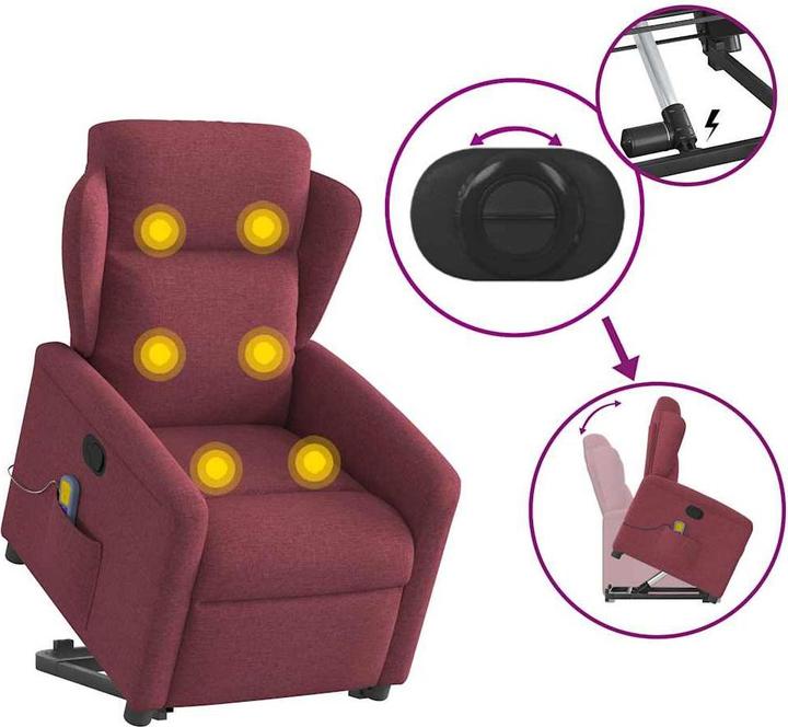 Produktbild VidaXL Massagesessel mit Aufstehhilfe Weinrot Stoff
