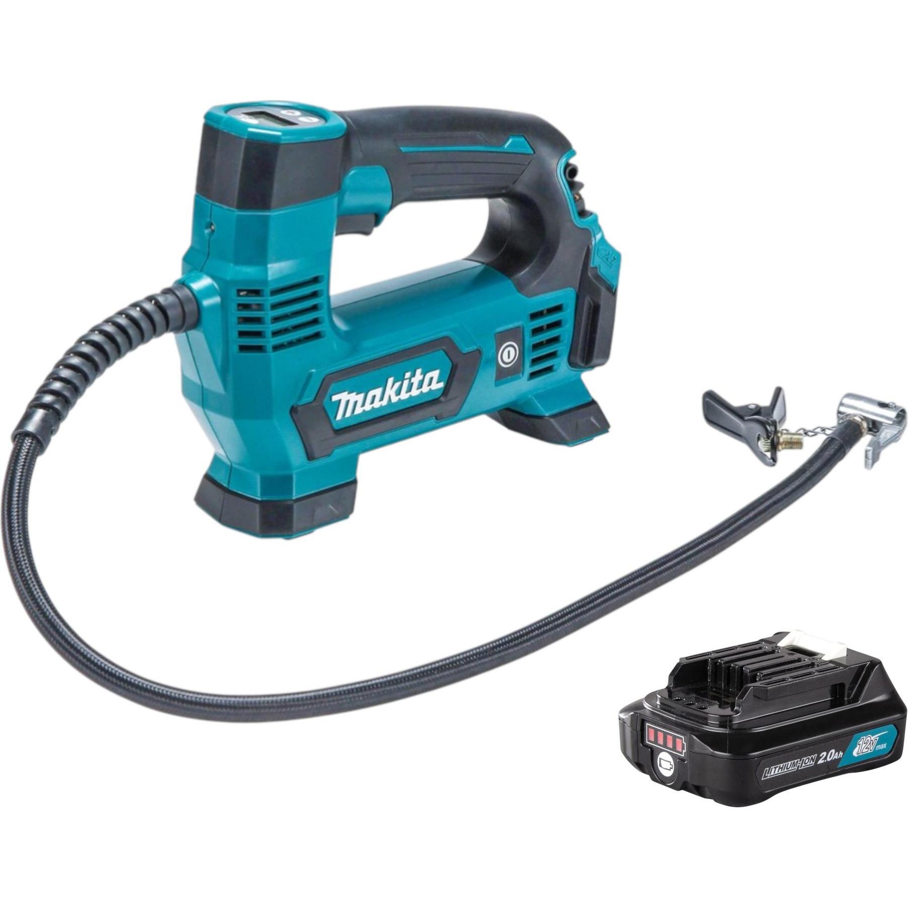 Makita, Compressore, MP 100 DA1 Akku Kompressor 12 V max. 8,3 bar + 1x Akku 2,0 Ah - ohne Ladegerät (8.30 bar)