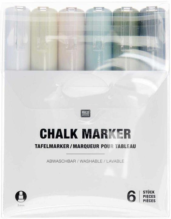 Rico Design Kreidemarker 6 Stück, Mehrfarbig (Weiss, Olivgrün, Gelb, Hellgelb, Blaugrau, Blau, Grau, Hellblau, 3 mm, 6 x)