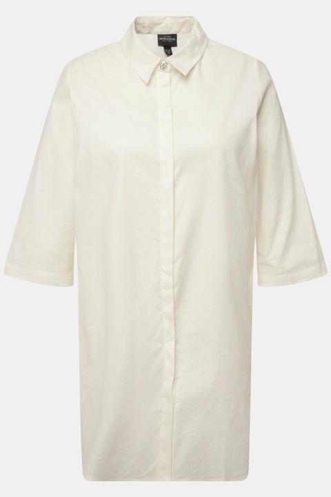 Actual product image Ulla Popken Linen Blend Button Front Tunic Blouse (46, 48)