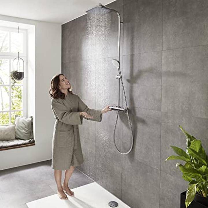 Produktbild hansgrohe Regendoucheset Crometta E 240 Varia 24 cm vierkant incl. thermostaatkraan 26785000 chroom/wit