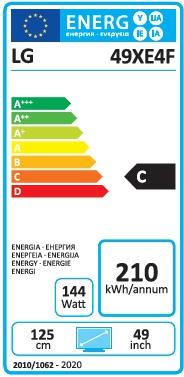 Energy Label LG Digital Signage 49XE4F 49inch OUTDOOR 24/7 FHD 0cdm Anti-Reflection Coa (1920 x 1080 pixels, 49")