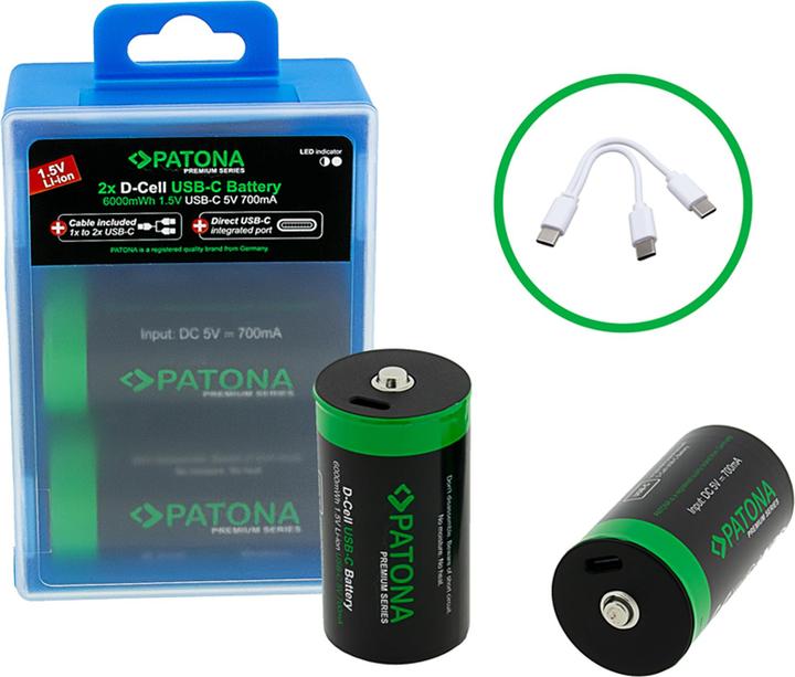 Immagine prodotto Patona Batteria ricaricabile premium 2X LR20 USB-C (Batteria della fotocamera)