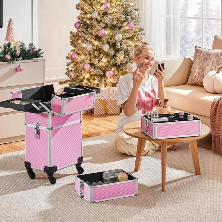 Actual product image Yaheetech Aluminium Cosmetic Case Trolley, Pink