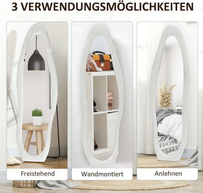 Produktbild Swisshandel24 Ganzkörperspiegel 50 x 160 cm Standspiegel mit samtartiger Rahmenbezug, Weiss (50 x 160 cm)