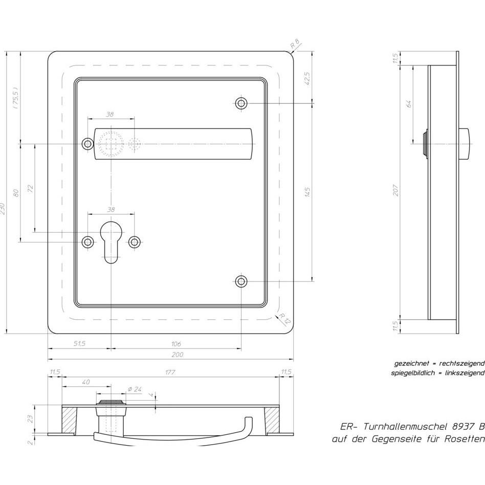 Thumbnail - Ogro, Türgriff + Fenstergriff, Einlass-Flachdrückergarnituren 8937B, Tiefe 23 mm (Türgarnitur)